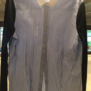 Navy and white striped button down blouse